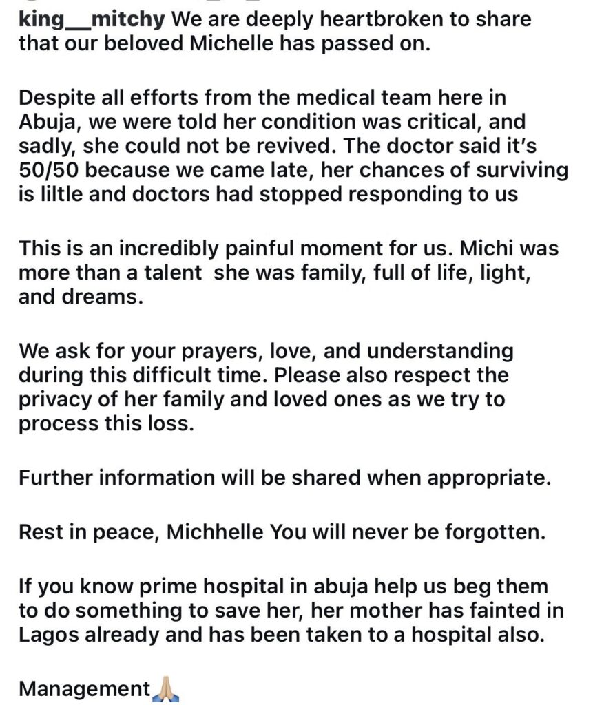 Official Management Statement Confirming King Mitchy’s Death